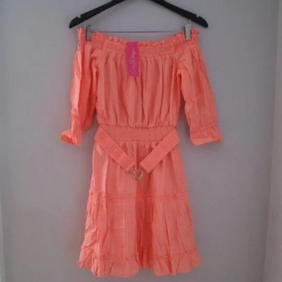 NWT Lilly Pulitzer Louisa Orange Mini Dress Size Small Off The Shoulder